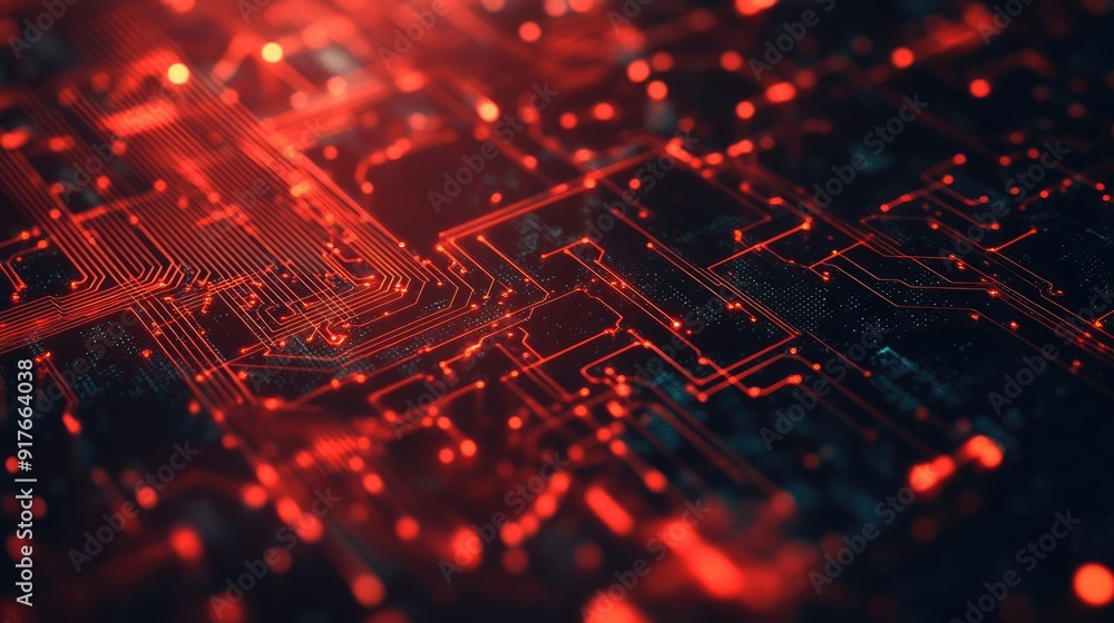 Poster abstract digital background with glowing red circuits, ideal for technology and innovation themes