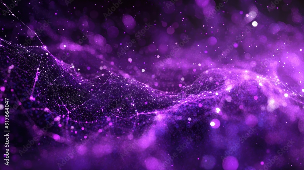 Poster abstract digital background with glowing purple particles, perfect for futuristic and tech-related t