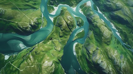 A captivating image showcasing the dynamic Google Earth feature, capturing a mesmerizing aerial view of lush landscapes and winding rivers in stunning