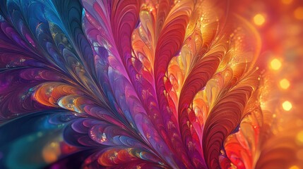 Abstract fractal pattern background with vibrant colors and intricate shapes, creating a dynamic and mesmerizing effect.