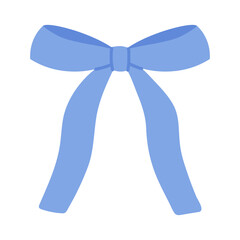 Elegant blue ribbon bow. Holiday bowknot for present. Hand drawn vector illustration