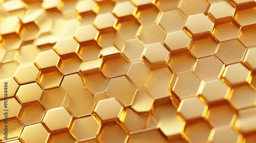 Poster abstract honeycomb pattern background with a gradient of golden hues, adding a modern and dynamic to