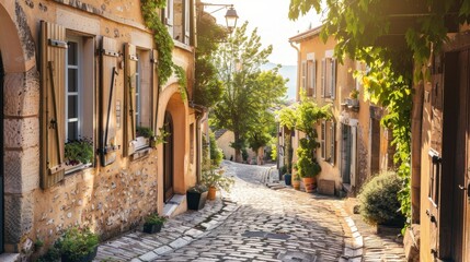 Obraz premium Historic European village with cobblestone streets and charming architecture