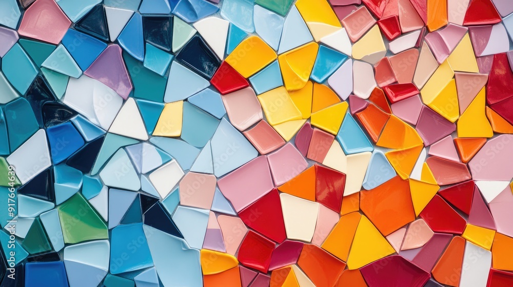 Poster abstract mosaic pattern background with colorful geometric shapes, creating a vibrant and playful vi