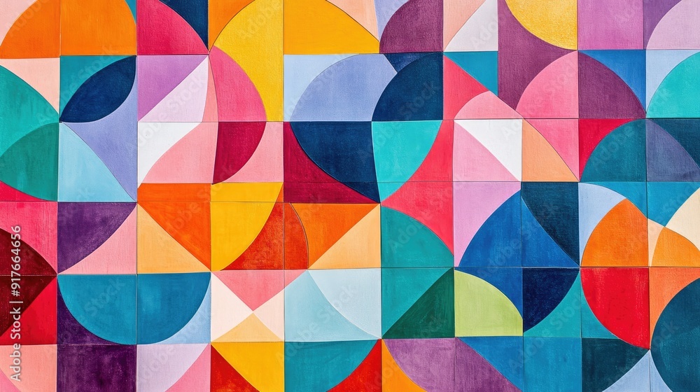 Poster abstract mosaic pattern background with colorful geometric shapes, creating a vibrant and playful vi
