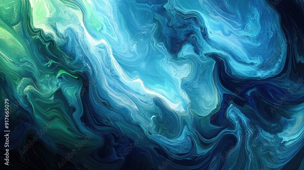 Poster abstract wave pattern background in shades of blue and green, creating a dynamic and fluid visual ef