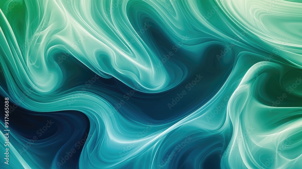 Poster abstract wave pattern background in shades of blue and green, creating a dynamic and fluid visual ef
