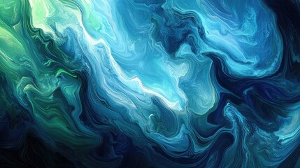 Obraz premium Abstract wave pattern background in shades of blue and green, creating a dynamic and fluid visual effect.