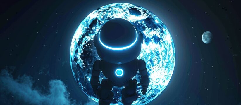 Robot in Space with a Blue Planet