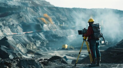 Surveyor Taking Measurements in a Coal Mine