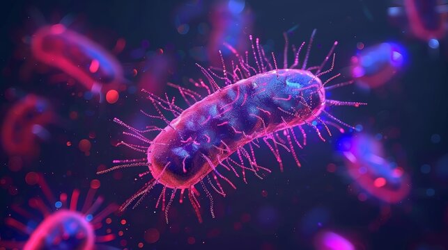 Microscopic view of protozoan parasites interacting with microbes, illuminated by digital holograms, bright and dark contrast, sci-fi, digital art.