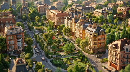 Fototapeta premium City Simulation with Isometric View Pixel Art Style