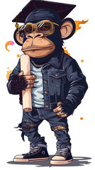 Obraz premium Stylish Ape Graduate with Urban Swag, A Cool and Edgy Character Illustration for Trendy Designs, Cut out Isolated on Transparent Background