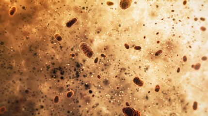 Prokaryotic bacteria forming biofilms on a surface, shown with a mix of vintage and modern scientific elements, sepia tones, mixed media.