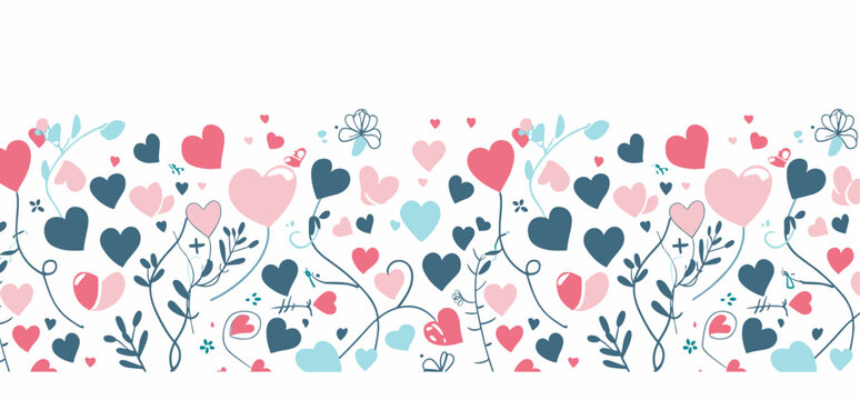 Seamless pattern of hearts flowers and leaves on a white background This illustration is perfect for Valentines Day weddings anniversaries or any occasion that celebrates love