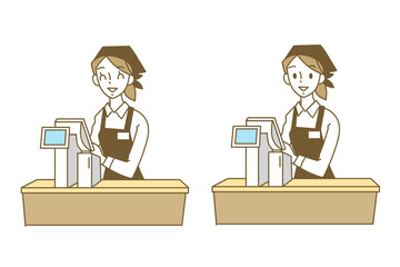 レジで接客する女性店員