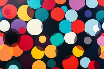 Lively polka dot pattern highlighting vivid geometric shapes across a spectrum of colors...