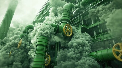 Eco-Friendly Green Energy Power Plant Amid Lush Industrial Landscape, Generative Ai