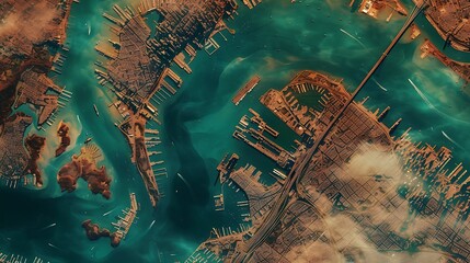 A mesmerizing capture of Google Maps' satellite view, providing an expansive look at intricate city layouts, scenic coastlines, and vast natural wonders, presented in stunning