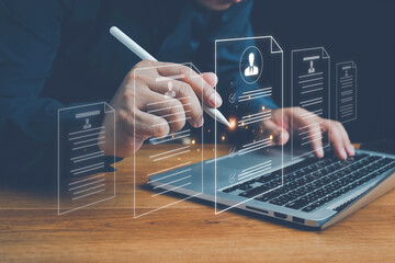 HR or HRM Human Resource management Recruitment resources new career global job search to register resume internet magnifying selective hiring icon,one of employee leading in recruiting opportunities.