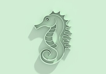 Silhouette of a seahorse. The silhouette captures the distinctive profile of the seahorse. Seafood shop emblem. Restaurant menu, fish market banner design template. Fresh seafood product. 3D render