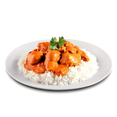 A plate of chicken curry isolated on transparent background