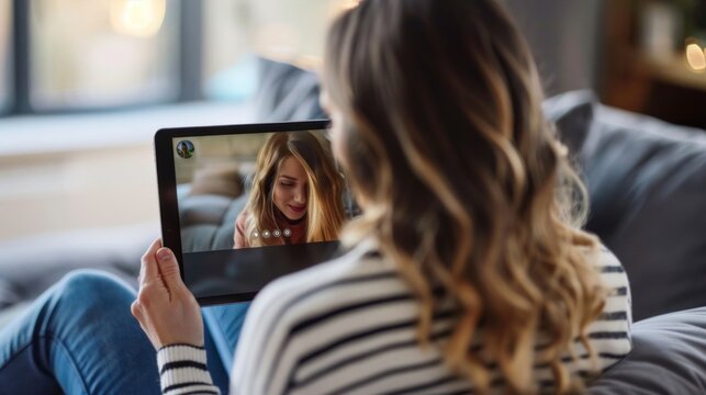 A couple video chatting with friends on an iPad
