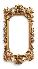 vertical decorated baroque picture frame cutout on white background 