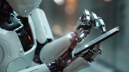 Fototapeta premium A humanoid robot that showcases the latest smartphone innovations.