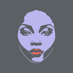 Young afro american woman face front view. Elegant silhouette of a female head.