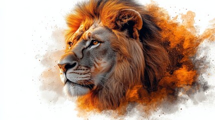 Fototapeta premium Majestic lion king with flowing mane, isolated on white background