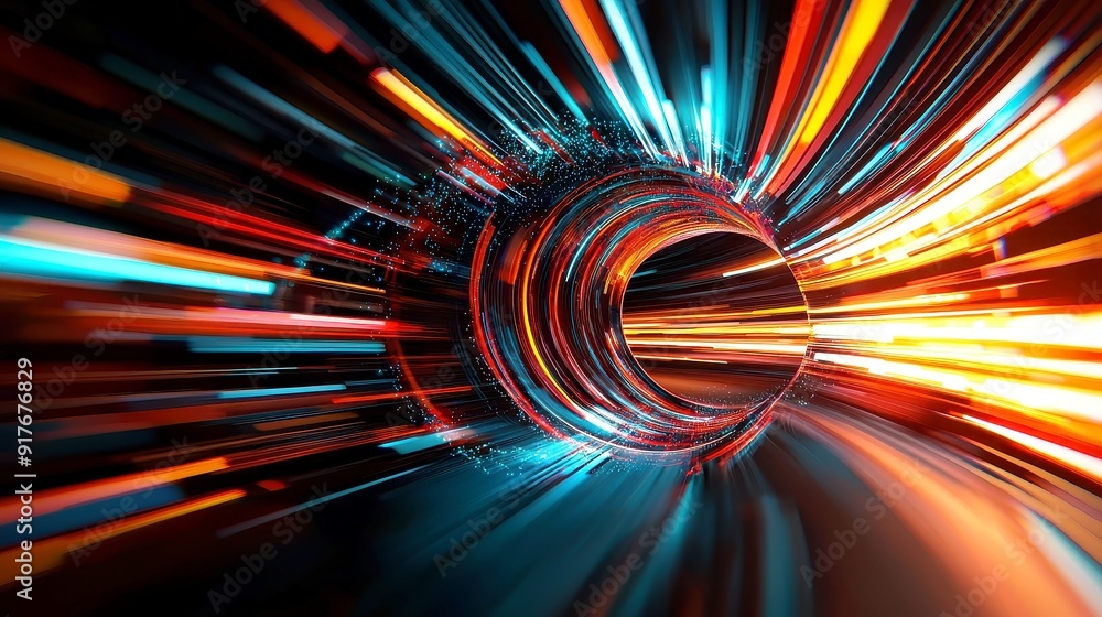 Fototapete Dynamic Data Flow in Digital Space, abstract representation of vibrant information streams, showcasing movement and energy in a vast virtual environment