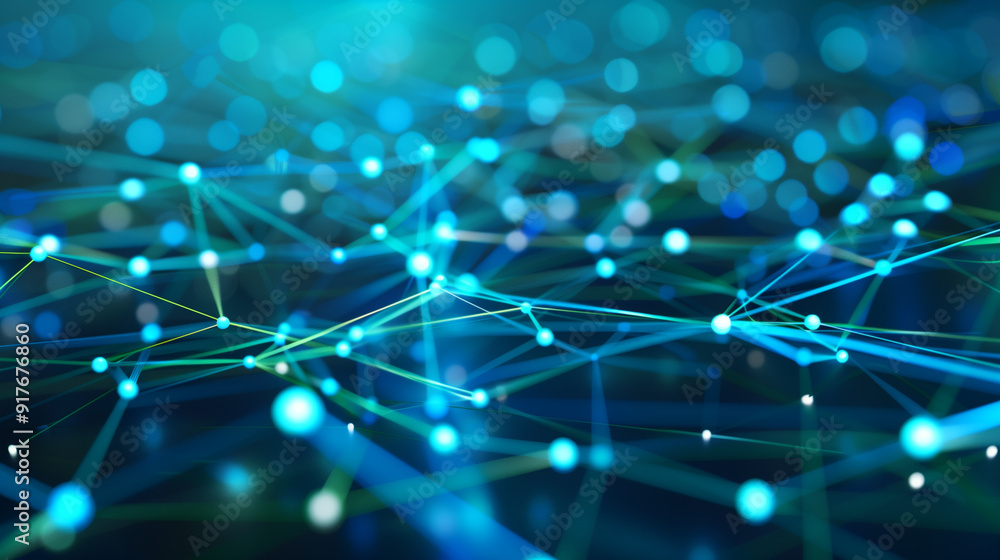 Poster internet network background with interconnected nodes and dynamic data connections, digital world co