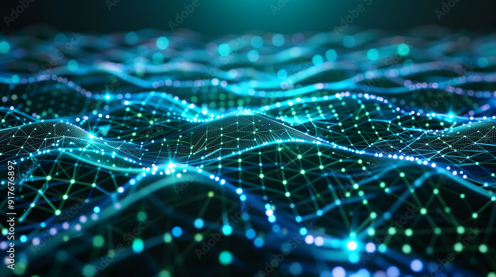 Poster internet network background with interconnected nodes and dynamic data connections, digital world co