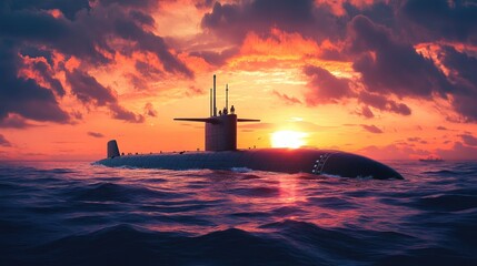 Fototapeta premium Warship. Naval Forces. Military control of the sea. Protection of state borders from water during sunset background