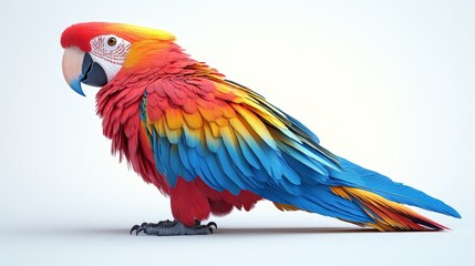 Obraz premium Vibrant blue and gold macaw parrot with powerful beak, perches isolated on white background