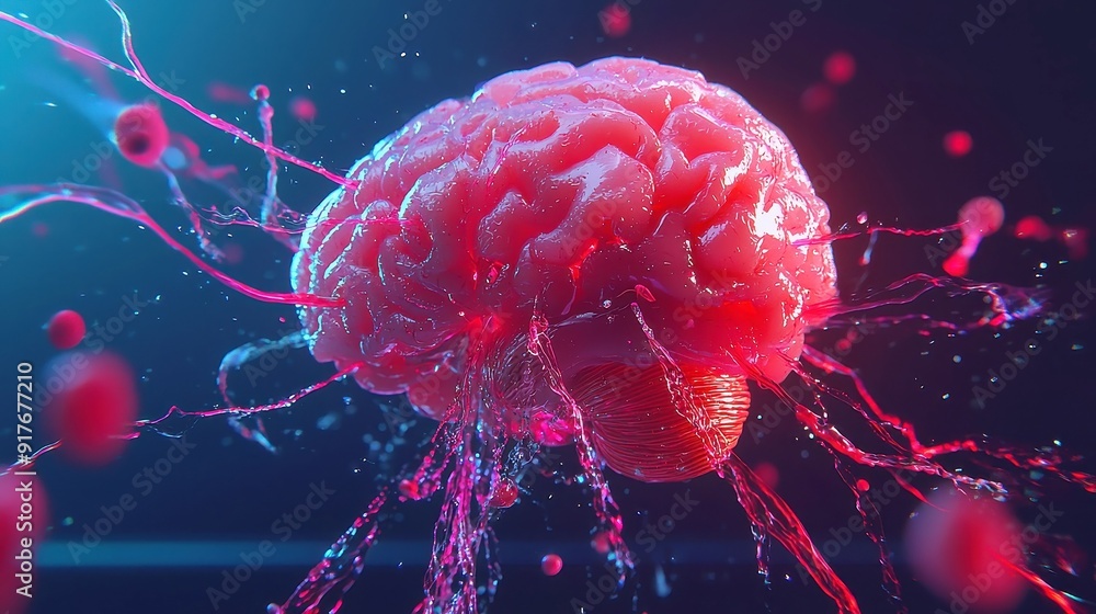 Poster vibrant brain connectivity, a colorful representation of a brain with glowing neuron pathways, empha