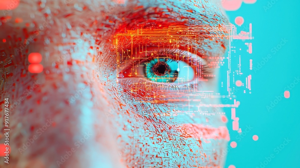 Poster facial recognition technology concept, advanced algorithms, digital security applications, user iden
