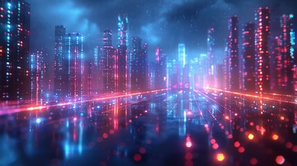 Naklejka premium Neon Cityscape with Futuristic Glow. Generate AI image