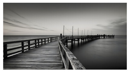 Beach pier wooden planks nostalgic monochrome