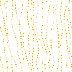 Abstract seamless pattern with yellow dots connected by lines on a white background This design can be used for wallpaper fabric or packaging