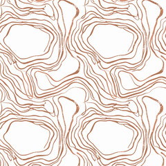 Seamless pattern of abstract rose gold lines with a wavy swirling marble effect on a white background