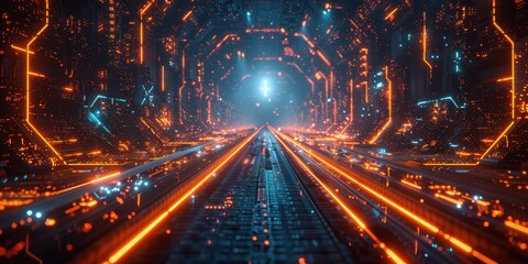 Futuristic Tunnel With Glowing Lights