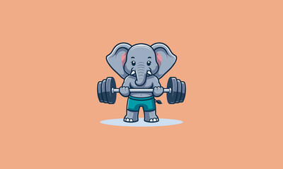 character elephant holding dumbbell vector mascot design