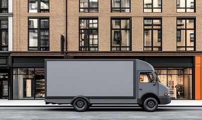 Fototapeta premium Delivery Truck Parked in Front of a Store