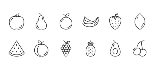 Fruits line icons set, editable stroke, vector eps10 illustration