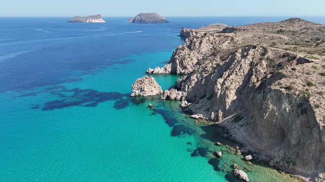 Beautiful seascape, Milos island, Greece, 4k drone footage