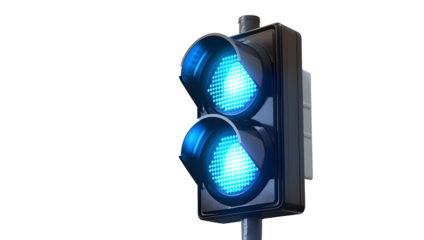 blue Light Go: A traffic light with a glowing blue light, symbolizing permission, progress, and opportunity.  
