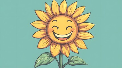 Smiling Sunflower Cartoon Illustration.