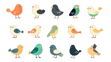 レトロで可愛い鳥のアイコン集 - 温かみのあるデザイン素材セット